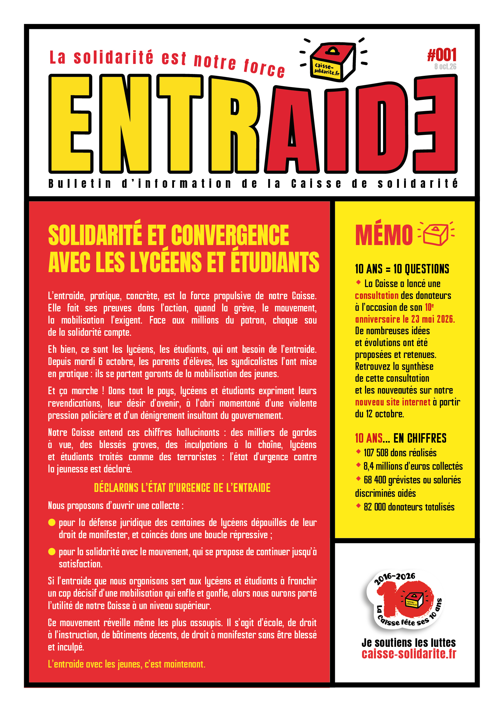 Découvrez "Entraide", le nouveau bulletin d’information de la Caisse de solidarité