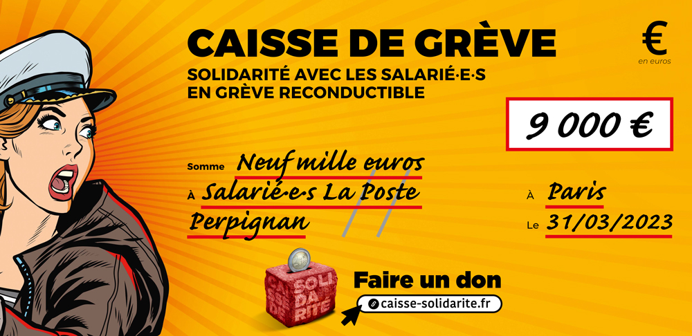 Chèque du versement à LA POSTE • PERPIGNAN (66)