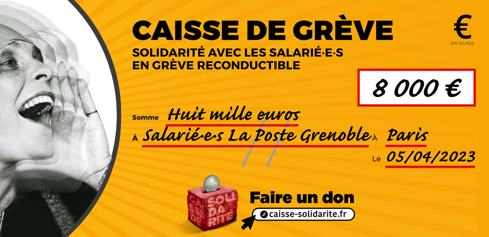 Chèque du versement à LA POSTE • GRENOBLE (38)
