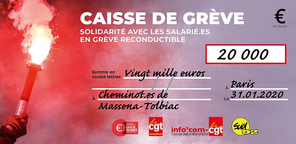 Chèque du versement à SNCF PARIS MASSENA TOLBIAC