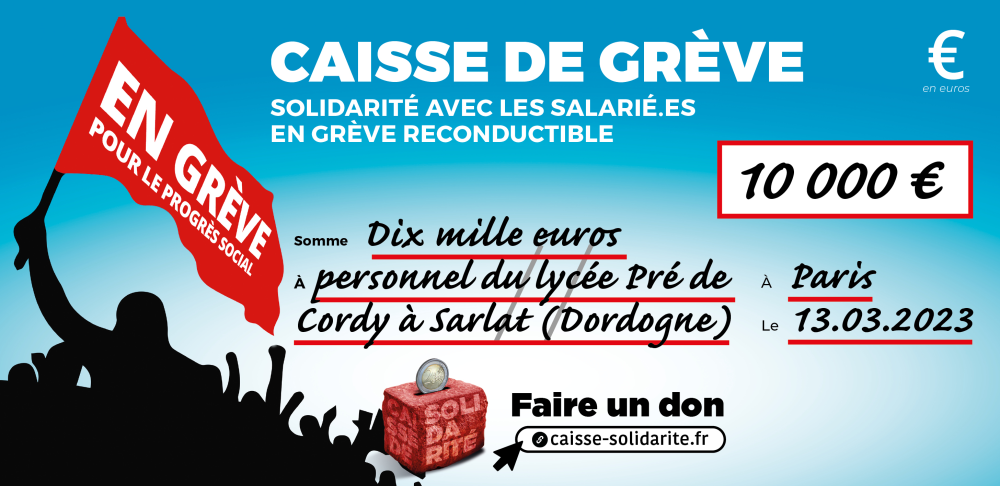 Chèque du versement à LYCÉE PRÉ DE CORDY • SARLAT (24)