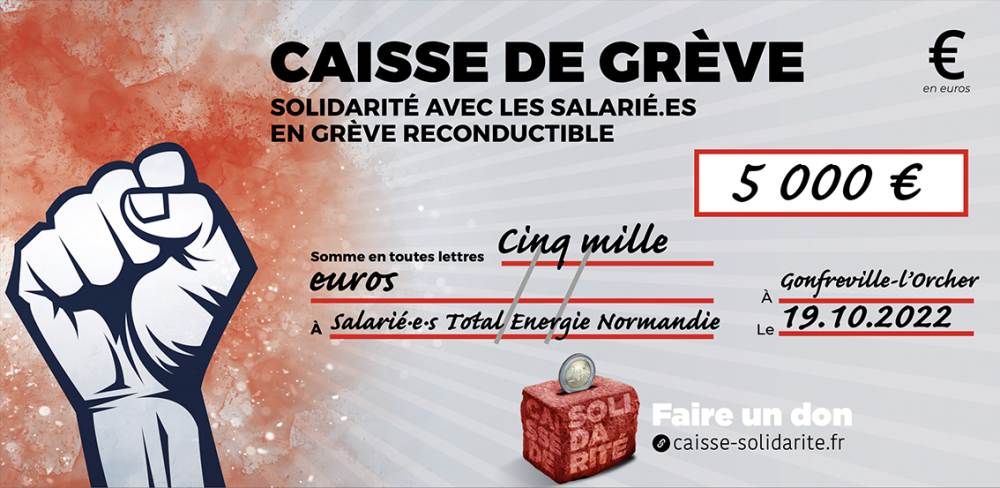 Chèque du versement à TOTAL ÉNERGIE PLATEFORME NORMANDIE