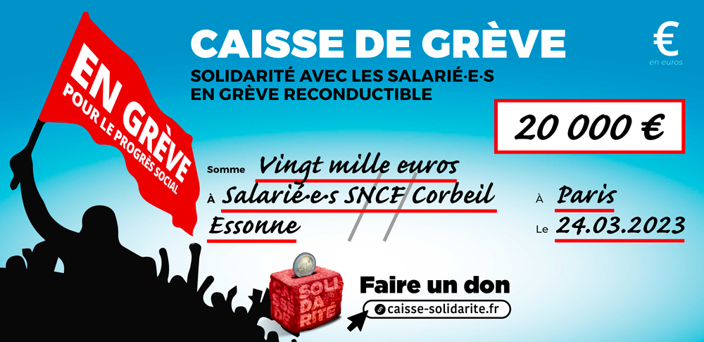 Chèque du versement à SNCF • CORBEIL ESSONNE (91)