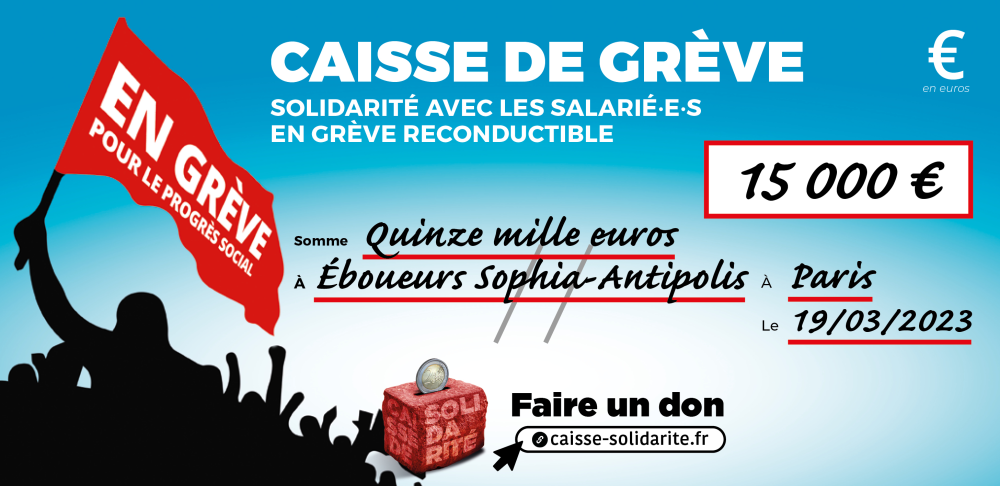 Chèque du versement à ÉBOUEURS • SOPHIA-ANTIPOLIS (06)