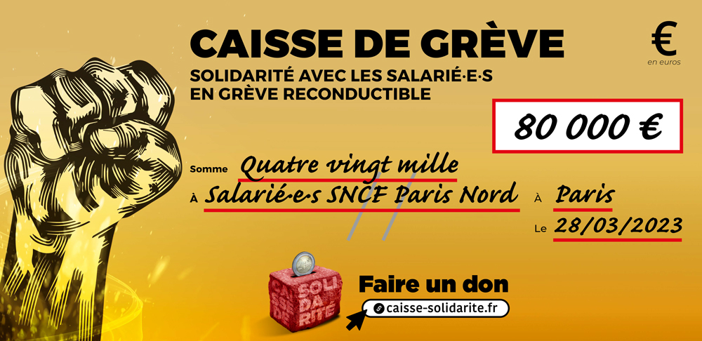 Chèque du versement à SNCF • PARIS GARE DU NORD (75)