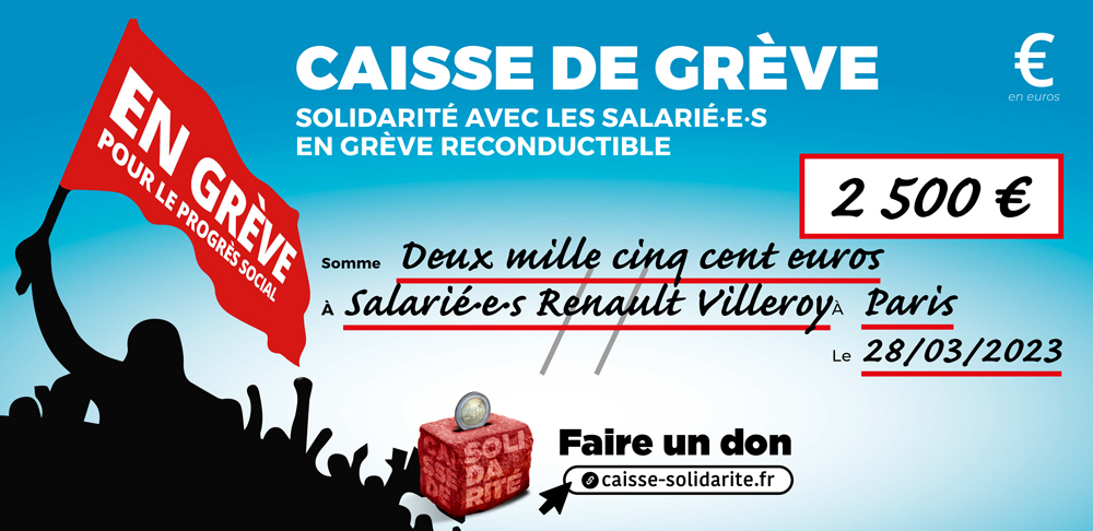 Chèque du versement à RENAULT • VILLEROY (80)