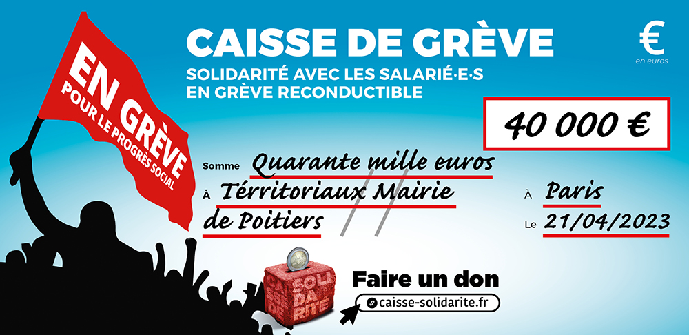 Chèque du versement à TERRITORIAUX • MAIRIE DE POITIERS (86)