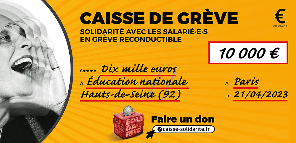 Chèque du versement à EDUCATION NATIONALE • HAUTS-DE-SEINE (92)