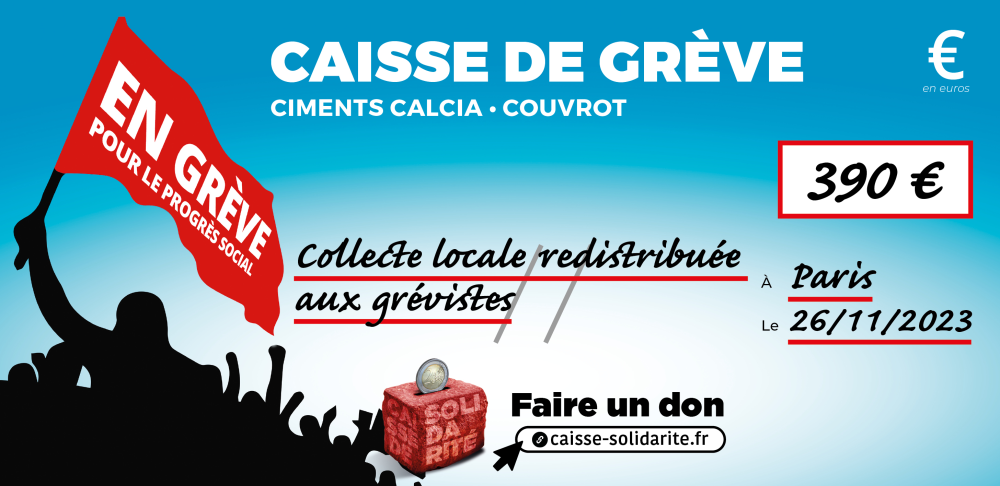 Chèque du versement à CIMENTS CALCIA • COUVROT