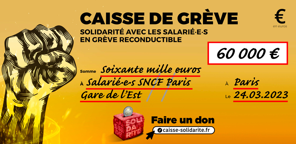 Chèque du versement à SNCF • PARIS GARE DE L'EST (75)