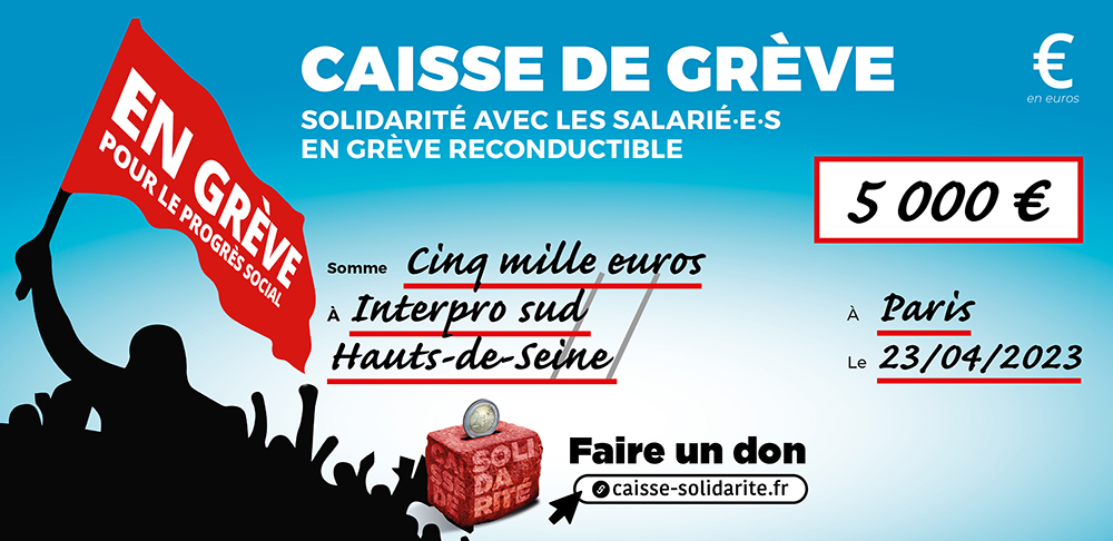 Chèque du versement à INTERPRO • SUD HAUT-DE-SEINE (92)