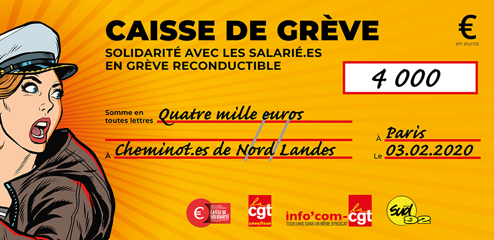 Chèque du versement à SNCF NORD LANDES
