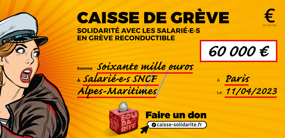 Chèque du versement à SNCF • ALPES-MARITIMES (06)