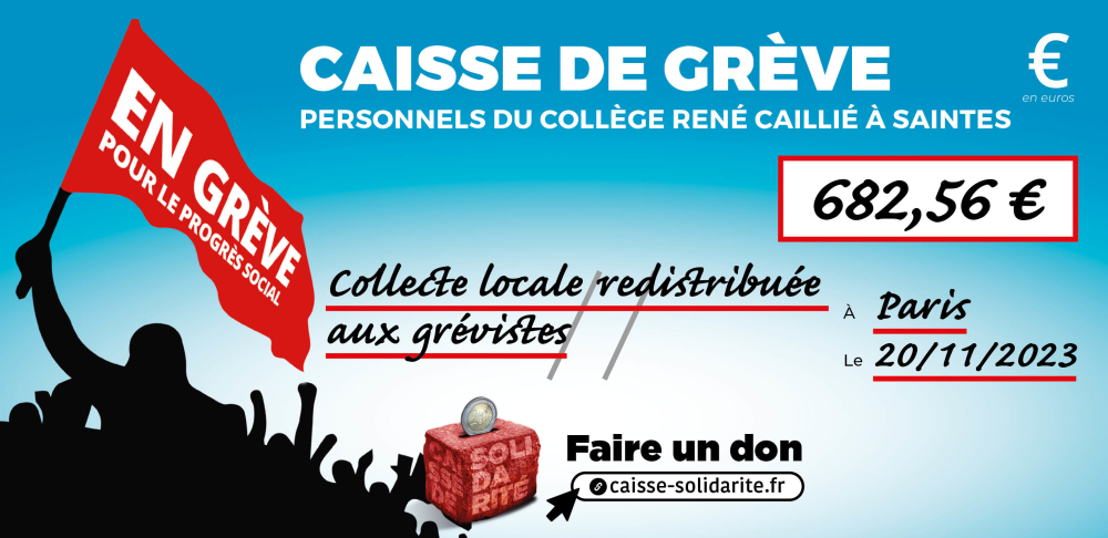 Chèque du versement à COLLÈGE RENÉ CAILLIÉ • SAINTES (17)