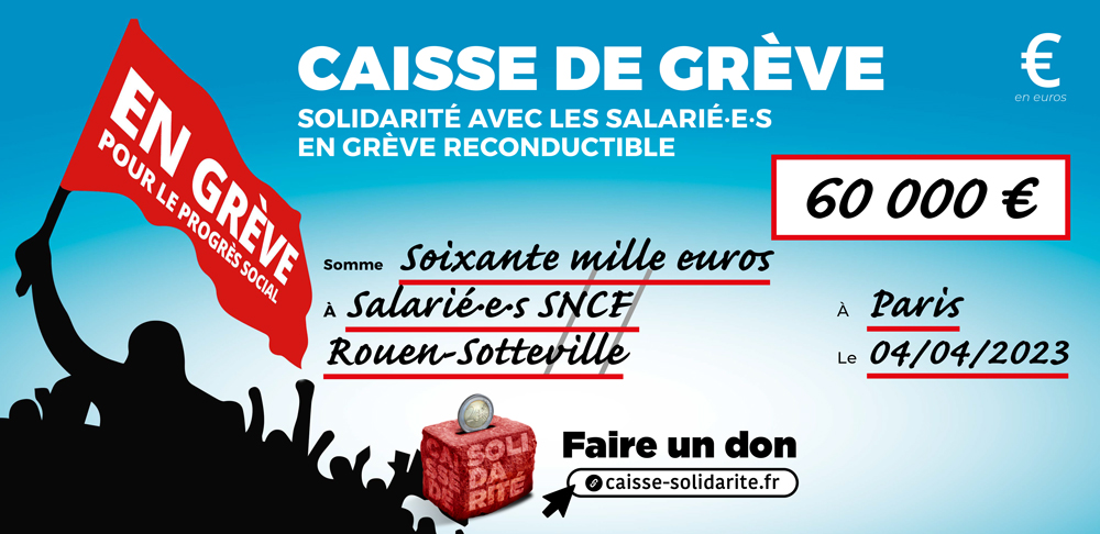 Chèque du versement à SNCF • ROUEN-SOTTEVILLE (76)
