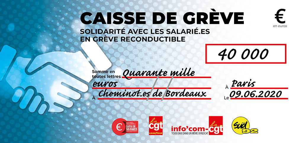 Chèque du versement à SNCF BORDEAUX