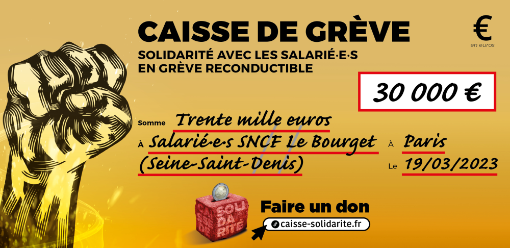 Chèque du versement à SNCF • LE BOURGET (93)