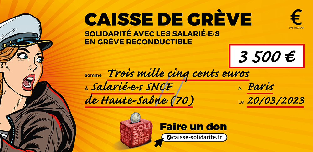 Chèque du versement à SNCF • HAUTE-SAÔNE (70)