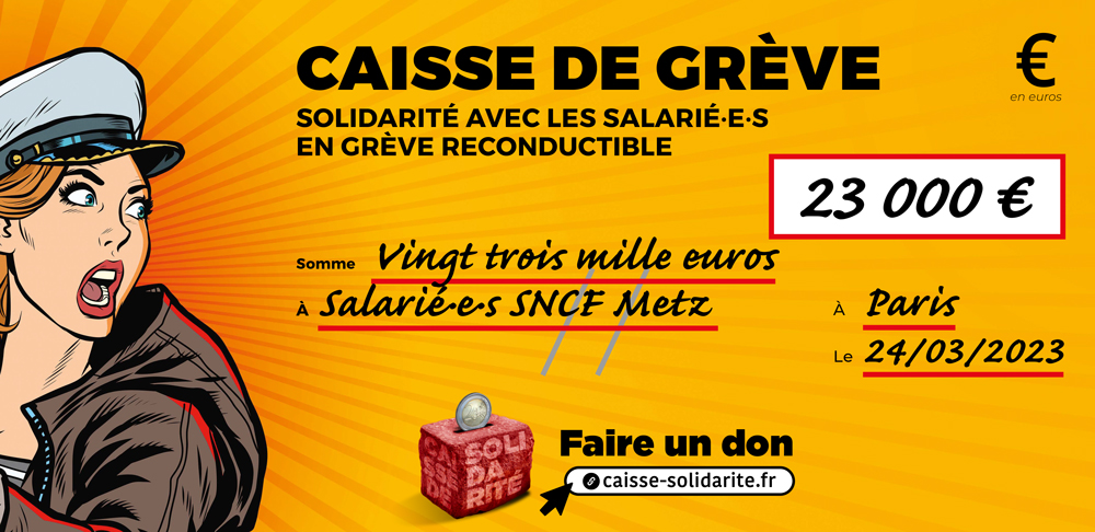Chèque du versement à SNCF • METZ (57)