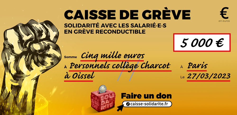Chèque du versement à COLLÈGE CHARCOT • OISSEL (76)