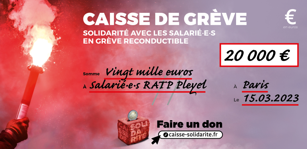 Chèque du versement à RATP DÉPÔT PLEYEL • SAINT-DENIS (93)