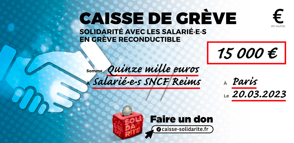 Chèque du versement à SNCF • REIMS (51)