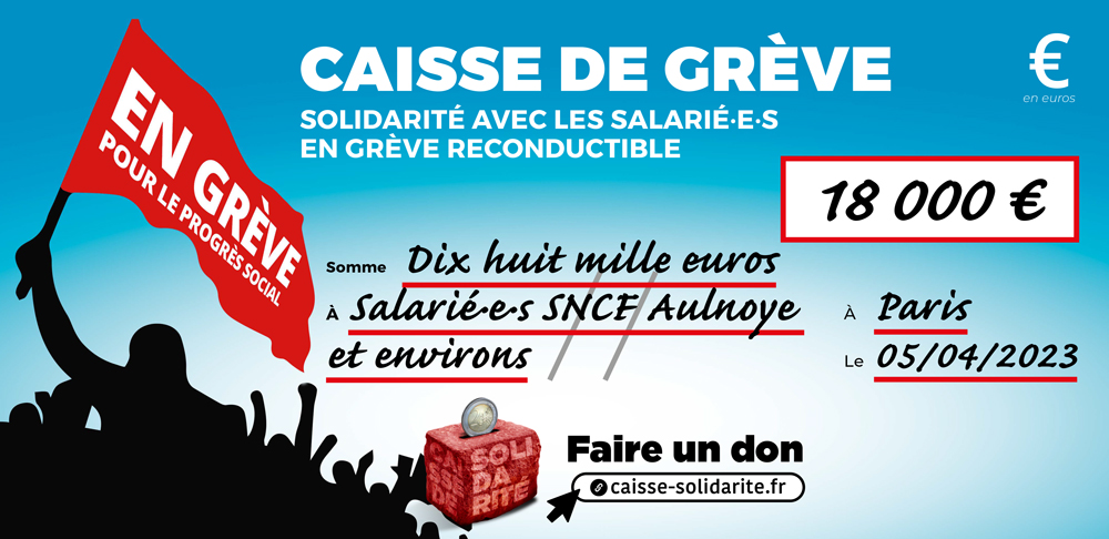 Chèque du versement à SNCF • AULNOYE ET ENVIRONS (59)