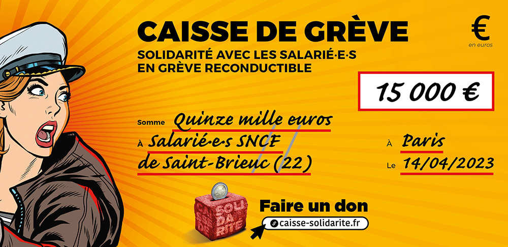 Chèque du versement à SNCF • SAINT BRIEUC (22)