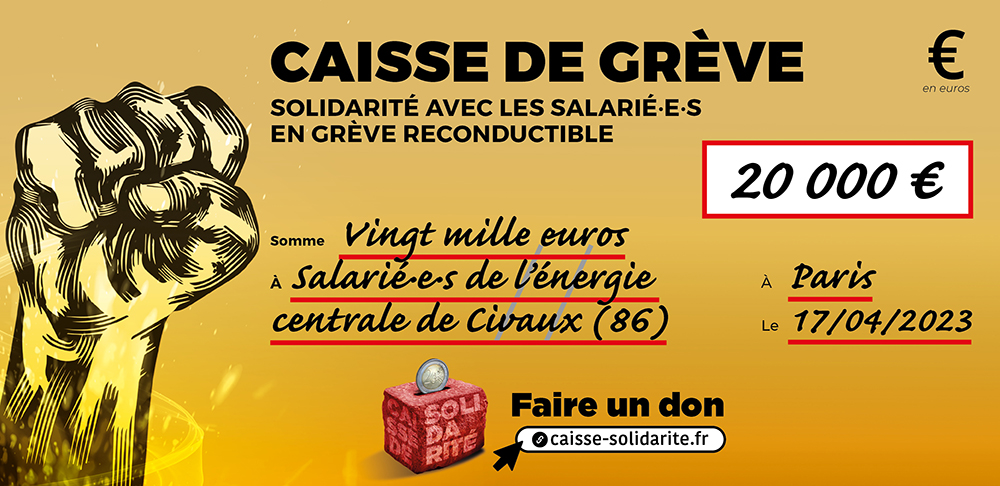 Chèque du versement à ÉNERGIE • CENTRALE DE CIVAUX (86)