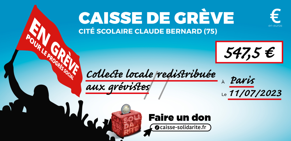 Chèque du versement à CITÉ SCOLAIRE CLAUDE BERNARD • PARIS (75)