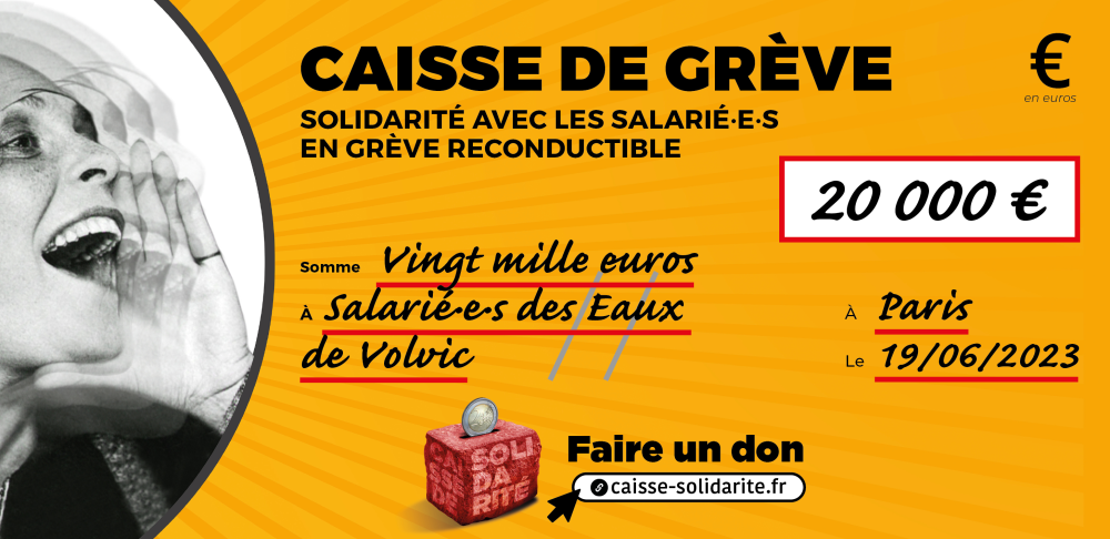 Chèque du versement à EAUX DE VOLVIC • VOLVIC (63)