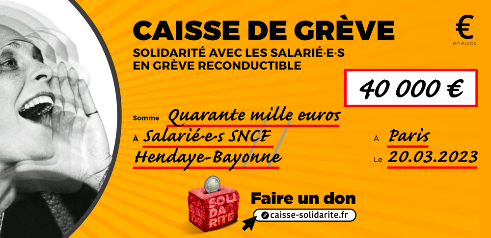 Chèque du versement à SNCF • HENDAYE-BAYONNE (64)