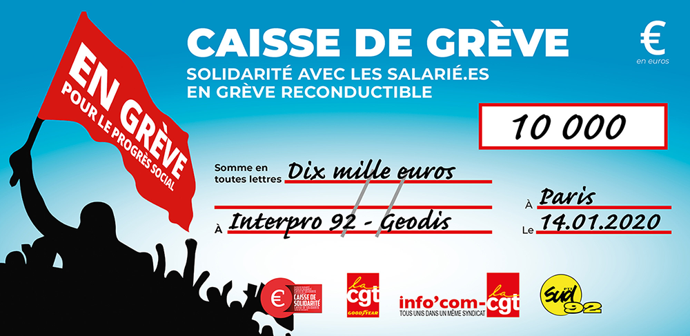 Chèque du versement à INTERPRO 92 - GEODIS