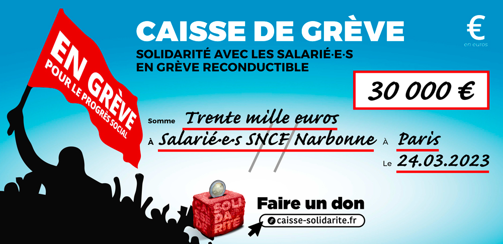 Chèque du versement à SNCF • NARBONNE (11)