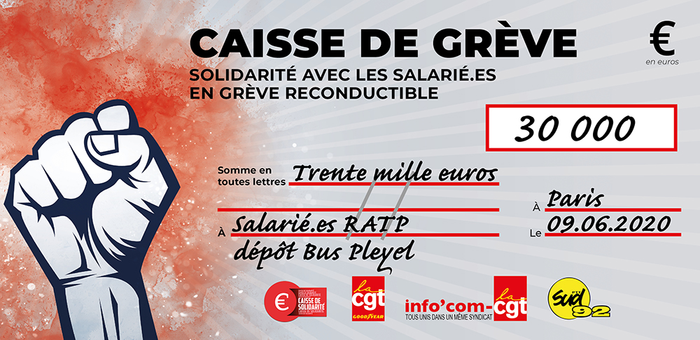 Chèque du versement à RATP BUS PLEYEL