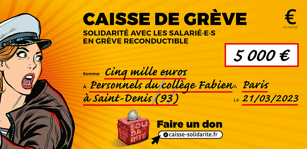 Chèque du versement à COLLÈGE FABIEN • SAINT-DENIS (93)