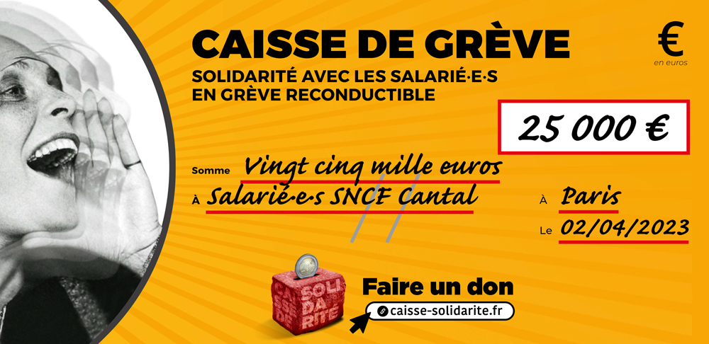 Chèque du versement à SNCF • CANTAL (15)