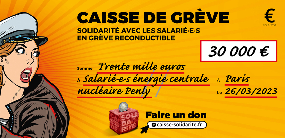 Chèque du versement à ÉNERGIE CENTRALE NUCLÉAIRE • PENLY (76)