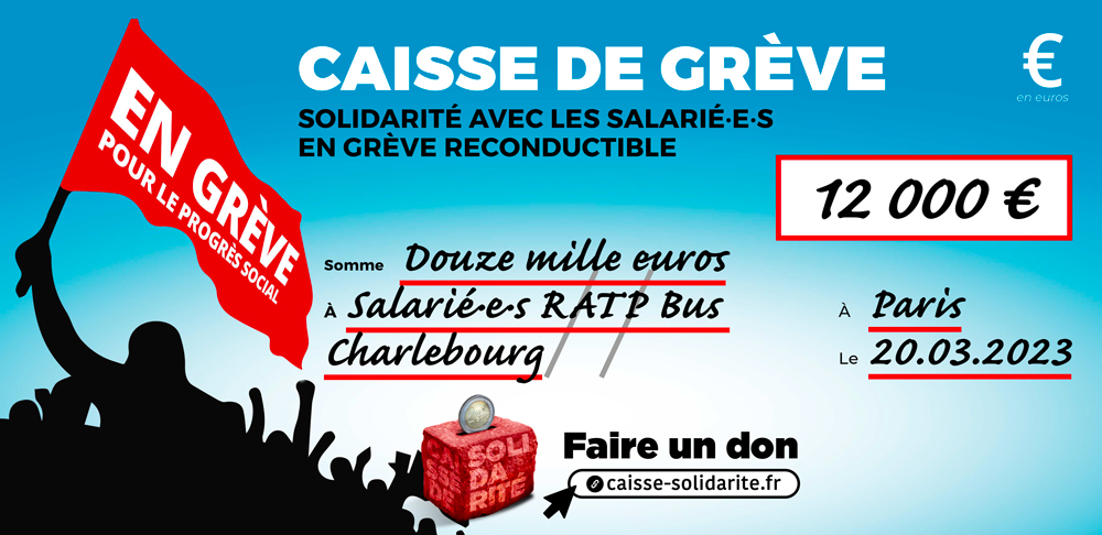 Chèque du versement à RATP • DÉPÔT BUS CHARLEBOURG (92)