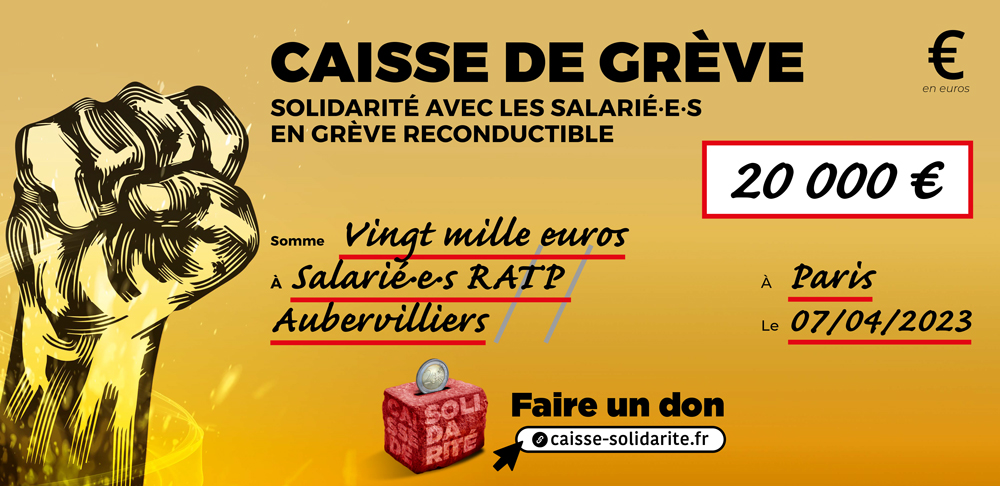 Chèque du versement à RATP • DÉPÔT BUS AUBERVILLIERS (93)