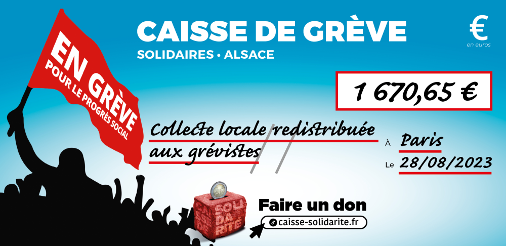 Chèque du versement à INTERPRO ALSACE • SOLIDAIRES
