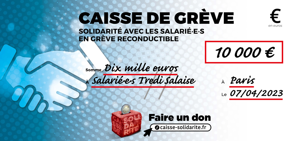 Chèque du versement à TREDI • SALAISE SUR SANNE (38)