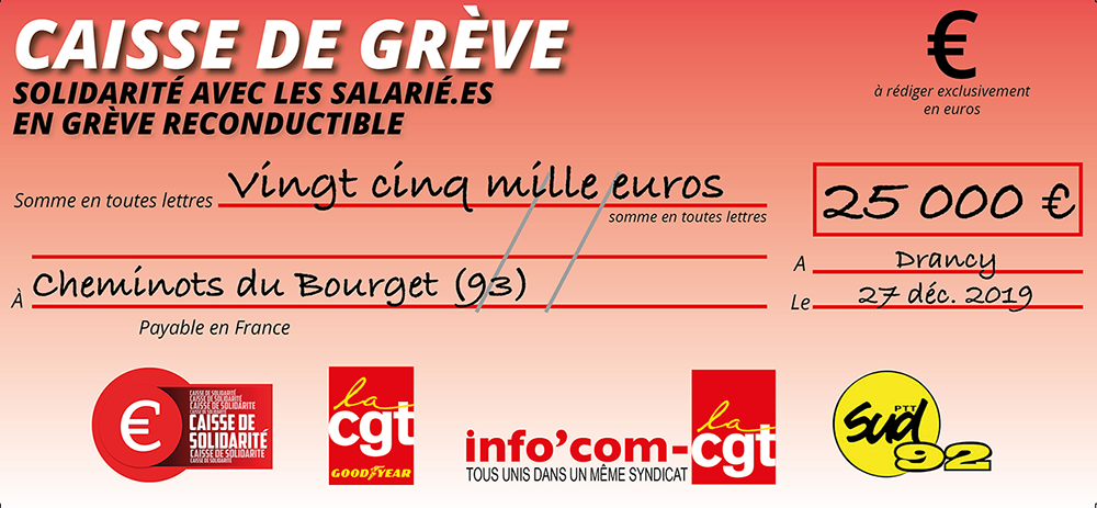 Chèque du versement à SNCF BOURGET