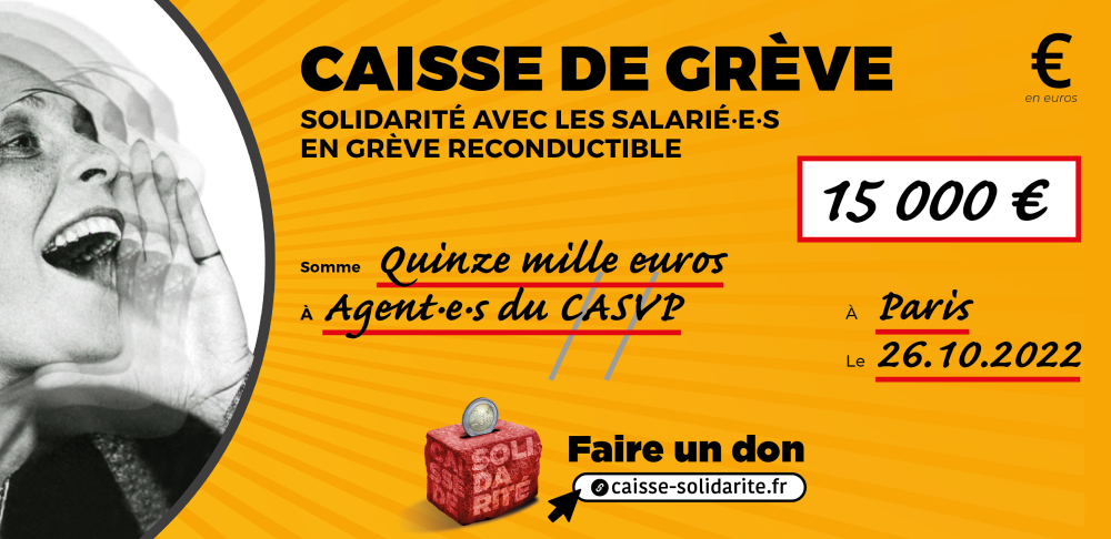 Chèque du versement à CASVP • VILLE DE PARIS (75)