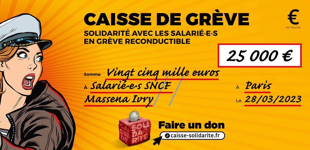 Chèque du versement à SNCF • MASSENA IVRY (94)