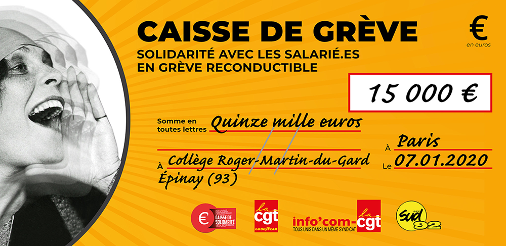 Chèque du versement à COLLÈGE ROGER-MARTIN-DU-GARD (EPINAY 93)