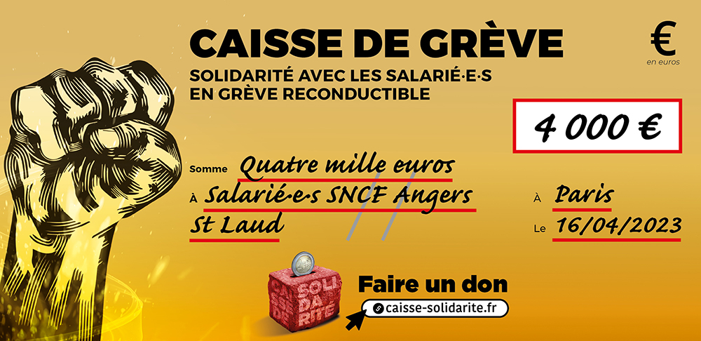 Chèque du versement à SNCF • ANGERS SAINT LAUD