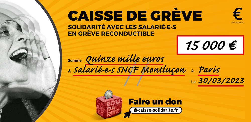 Chèque du versement à SNCF • MONTLUÇON (03)