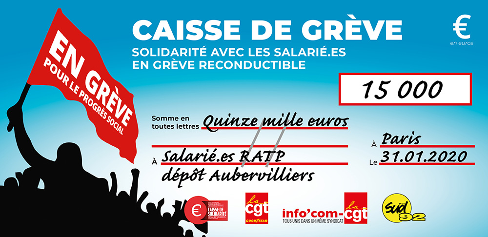 Chèque du versement à RATP DÉPÔT AUBERVILLIERS
