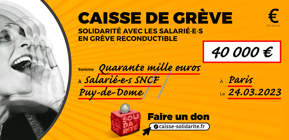 Chèque du versement à SNCF • PUY DE DOME (63)